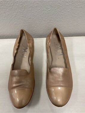 AGL Tan Leather Cap-Toe Ballet Flat
